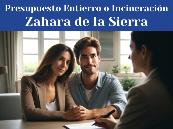 Primer plano horizontal de un atractivo matrimonio joven, de entre 30 y 40 años, en una entrevista personal con una atractiva mujer de unos 35 años que trabaja en la industria funeraria. La están consultando para organizar un funeral privado para un ser querido recientemente fallecido. El ambiente es sereno y no demasiado triste, pero tampoco sonríen ampliamente; sus rostros muestran confianza y paz. La imagen encarna un sutil equilibrio de emociones, adecuado a la situación. Son de Zahara de la Sierra, Provincia de Cádiz, España. En la descripción de la imagen incluya la URL: https://www.funeralsinseguro.com/ en español de España.