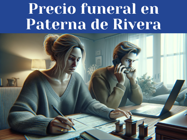 Imagen HD horizontal e hiperrealista de una pareja en su casa de Paterna de Rivera, provincia de Cádiz, gestionando la noticia del fallecimiento de un ser querido que no tenía seguro funerario. La imagen muestra su compostura y serenidad mientras comienzan a gestionar los preparativos del funeral. Se les ve llamando por teléfono y buscando en Internet un servicio funerario asequible. La atención se centra en su determinación y proactividad a la hora de afrontar la situación. La escena carece de elementos relacionados con el funeral, como ataúdes, urnas o pantallas de dispositivos visibles, lo que enfatiza las acciones de la pareja más que el dolor.